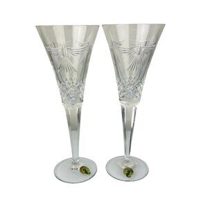 2 Waterford Crystal Millennium Dove PEACE Toasting Champagne Flutes 9.25 Wedding
